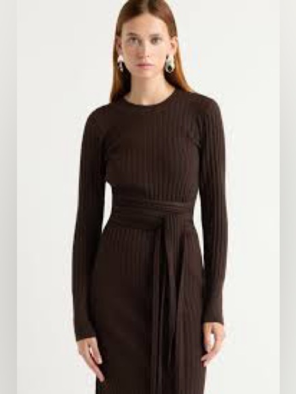MODERN CITIZEN dress / chocolate ribbed long sleeve belted midi / size S